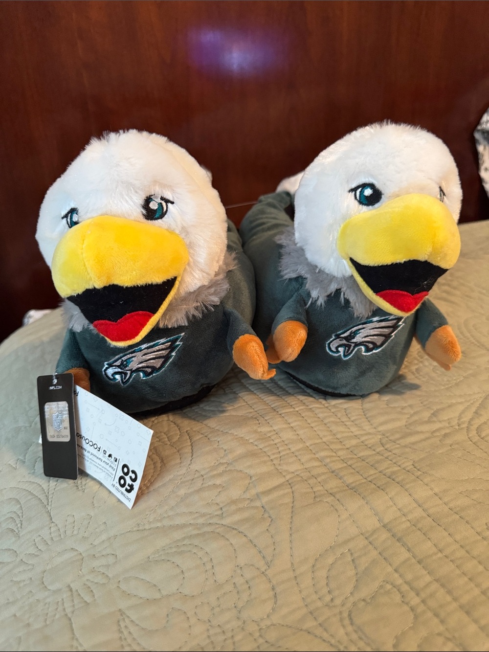NFL Philadelphia Eagles Plush Eagle Slippers - Green, White, Yellow